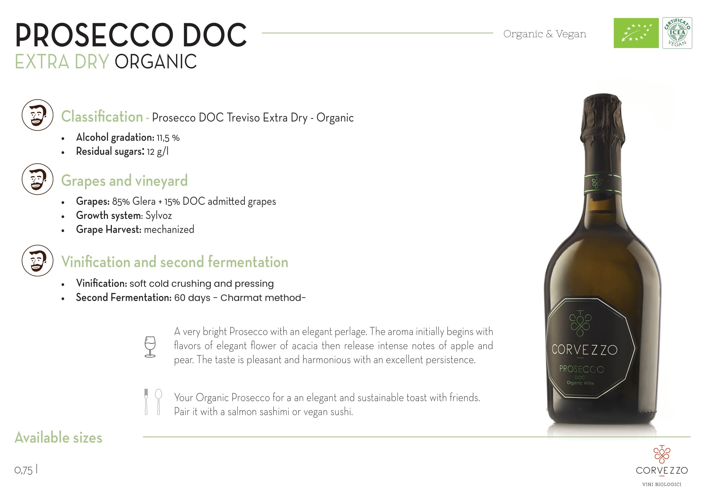 Corvezzo Prosecco Extra Dry tech sheet sample
