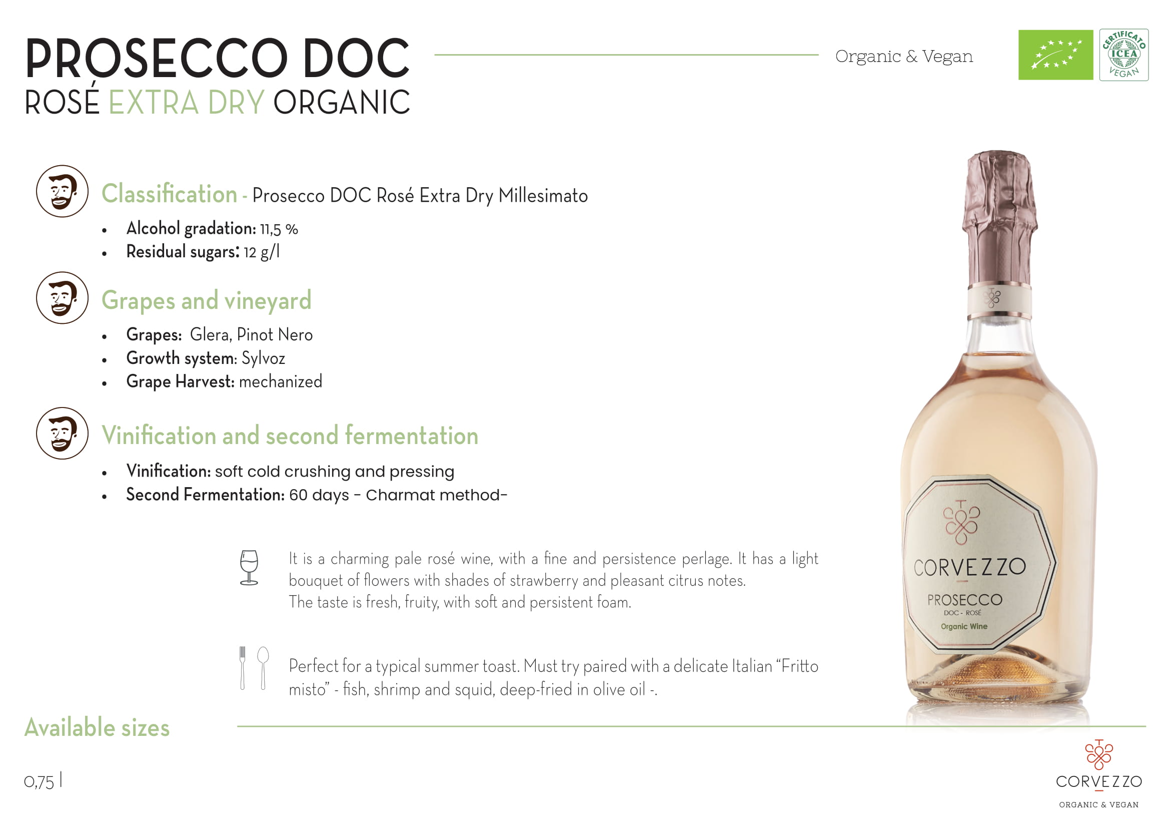 Corvezzo Prosecco Rosé tech sheet sample