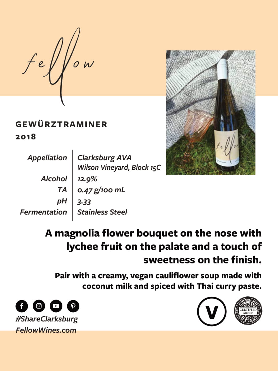Fellow Wines wine brand Gewurztraminer tech sheet sample