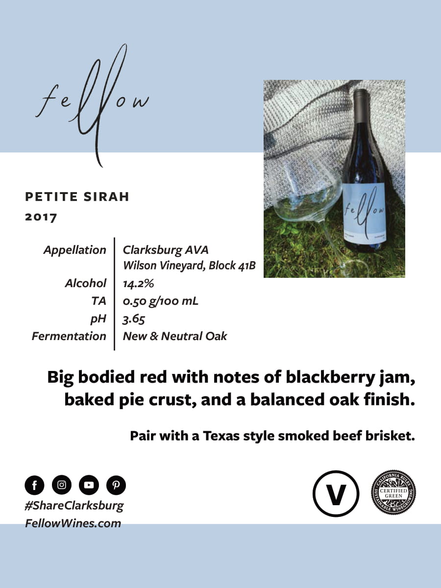 Fellow Wines wine brand Petite Sirah tech sheet sample