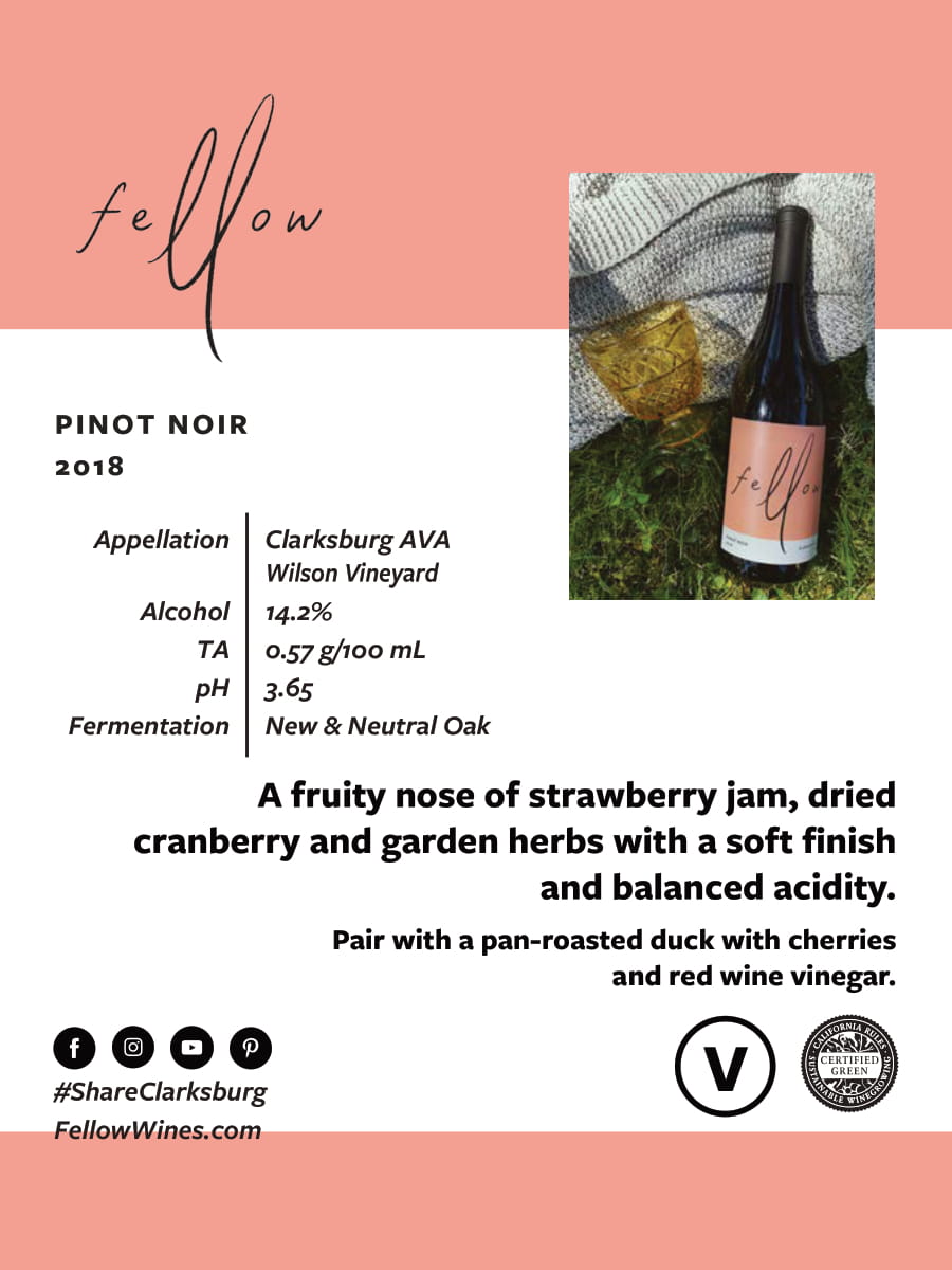 Fellow Wines wine brand Pinot Noir tech sheet sample
