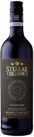 Stellar Organics Pinotage 750ml bottle front with wine label and neck capsule