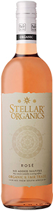 Stellar Organics Rosé wine bottle and wine label front view