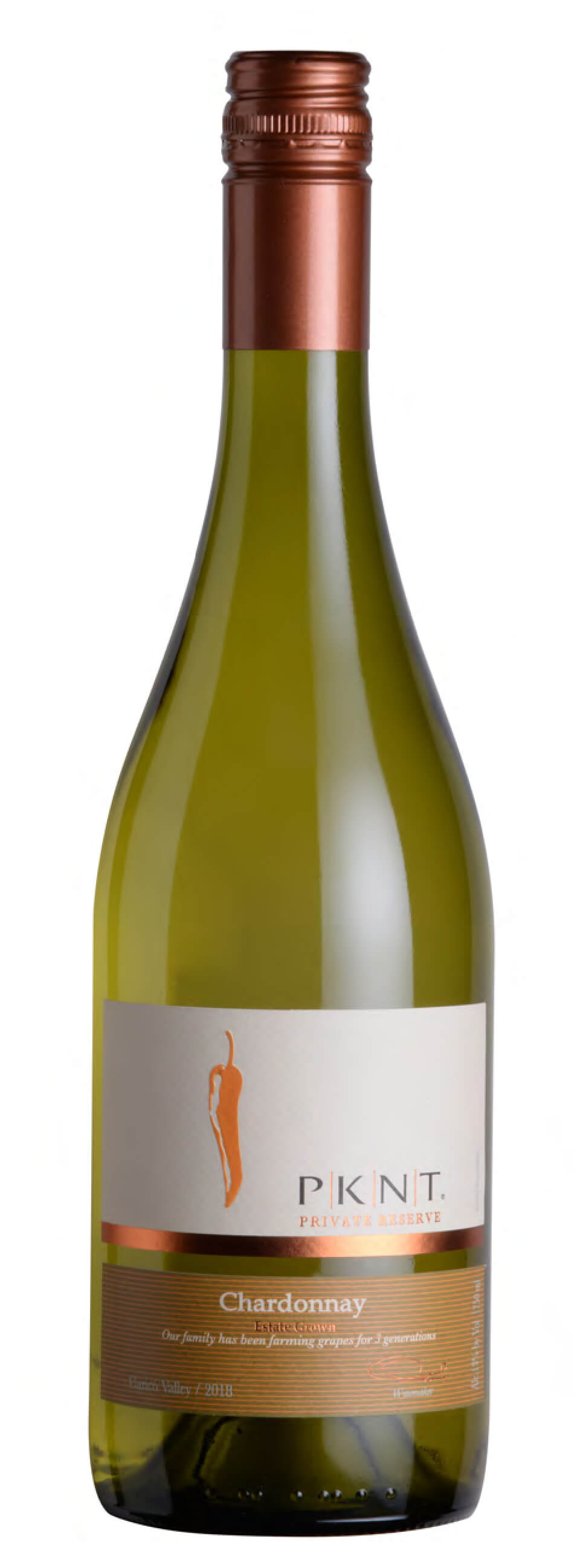 PKNT wine brand Chardonnay Reserve wine bottle front view