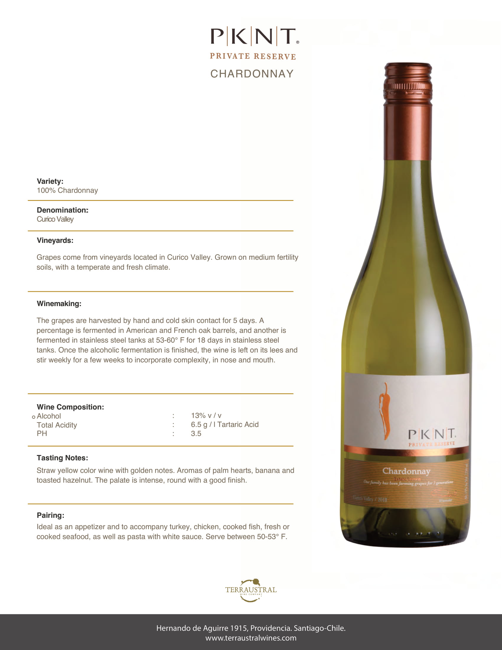 PKNT Reserve Chardonnay tech sheet sample