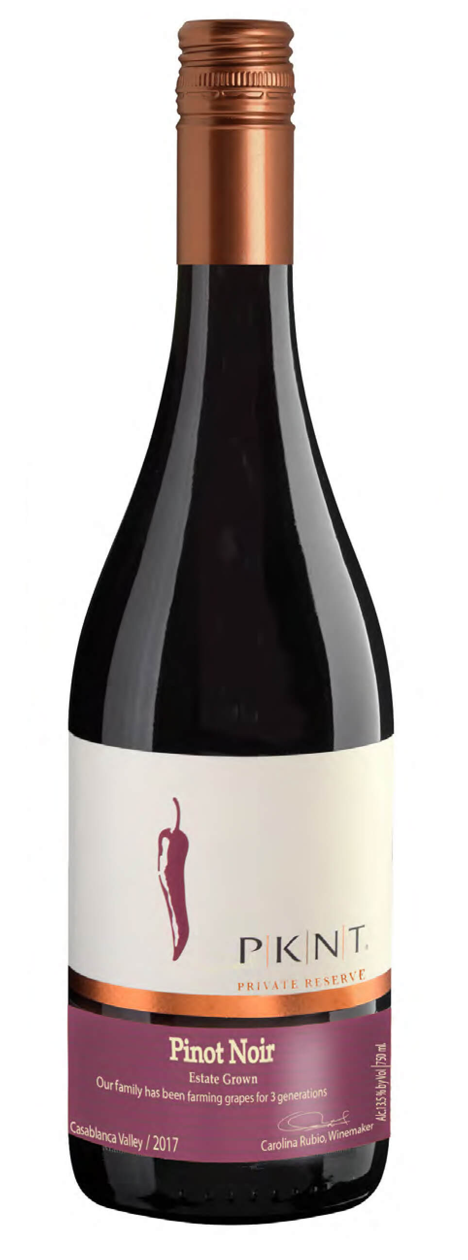 PKNT Pinot Noir Reserve 750ml wine bottle with label and capsule from the front