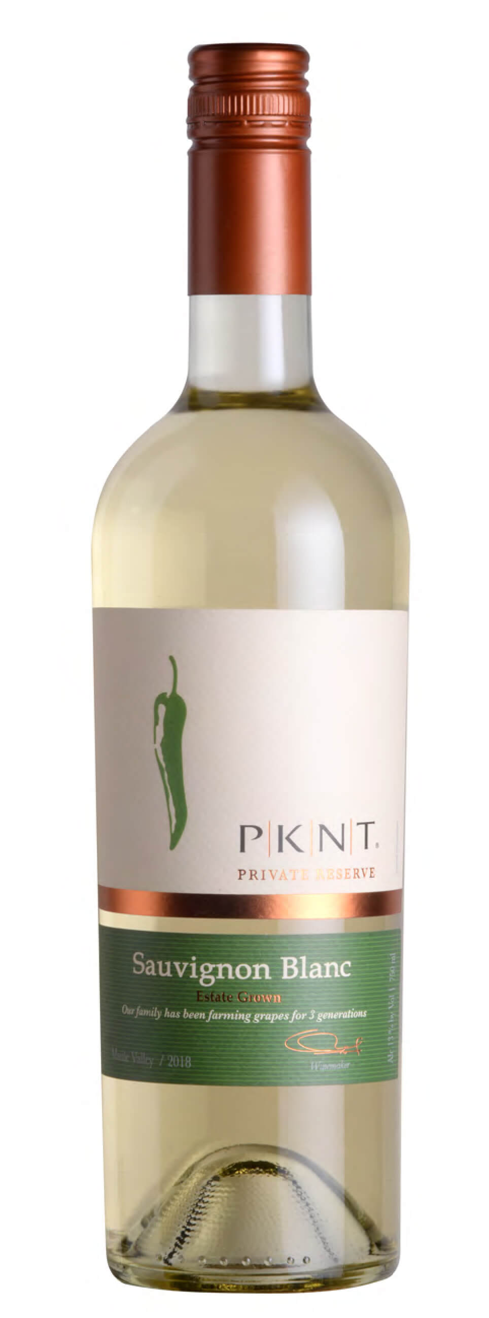 PKNT wine brand Sauvignon Blanc wine bottle front view