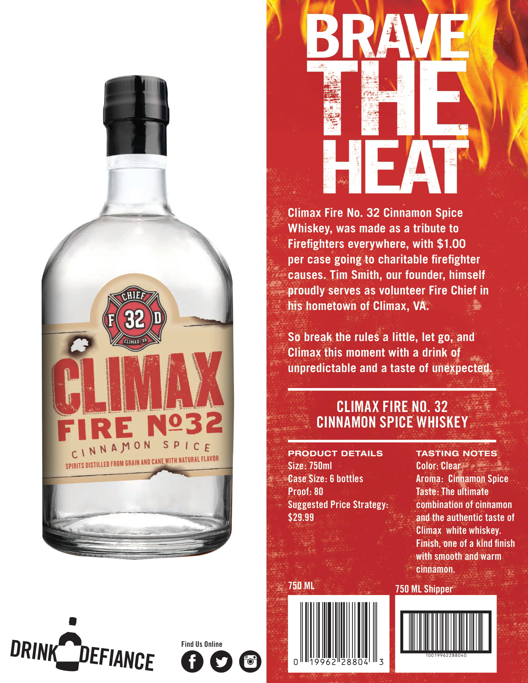 Climax brand Cinnamon Moonshine tech sheet sample
