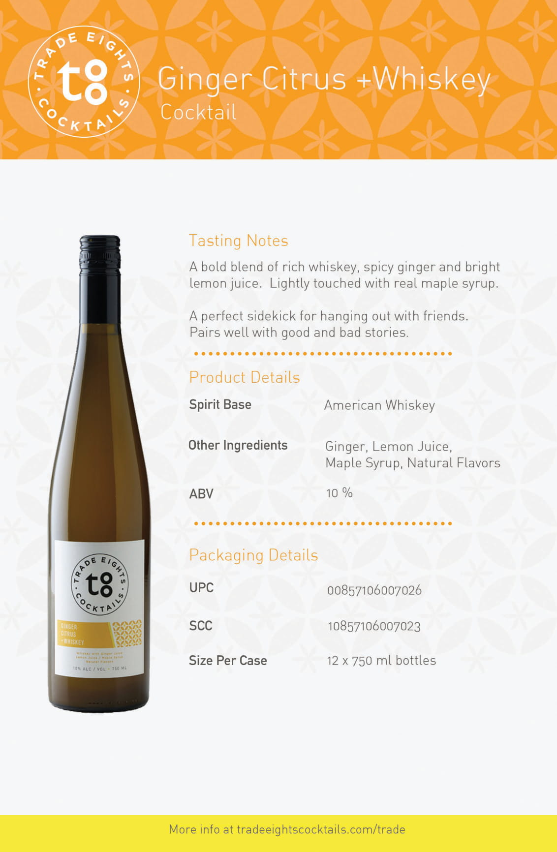 Trade Eights Ginger+Citrus Whiskey tech sheet sample