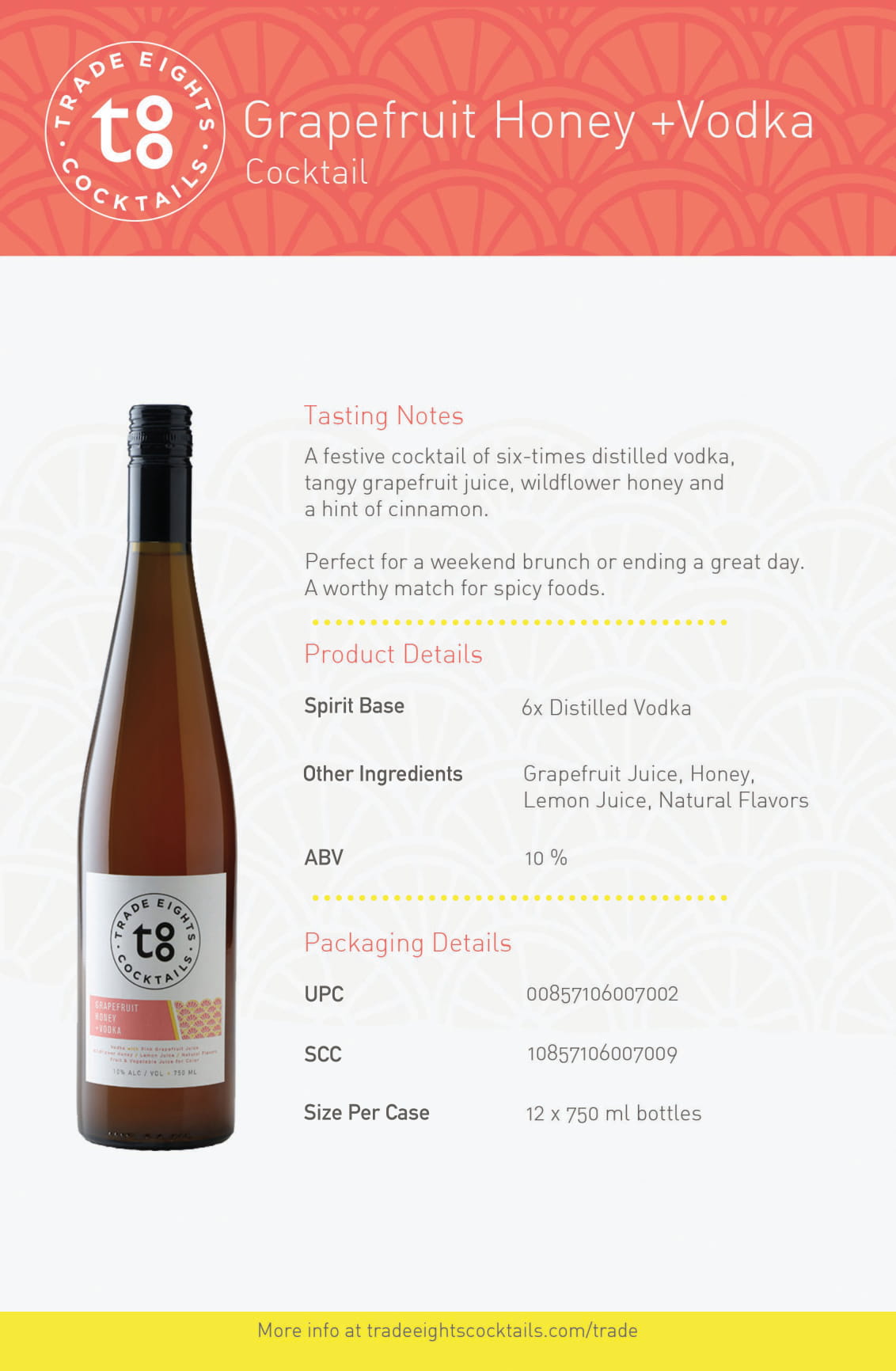 Trade Eights Grapefruit+Honey Vodka tech sheet sample