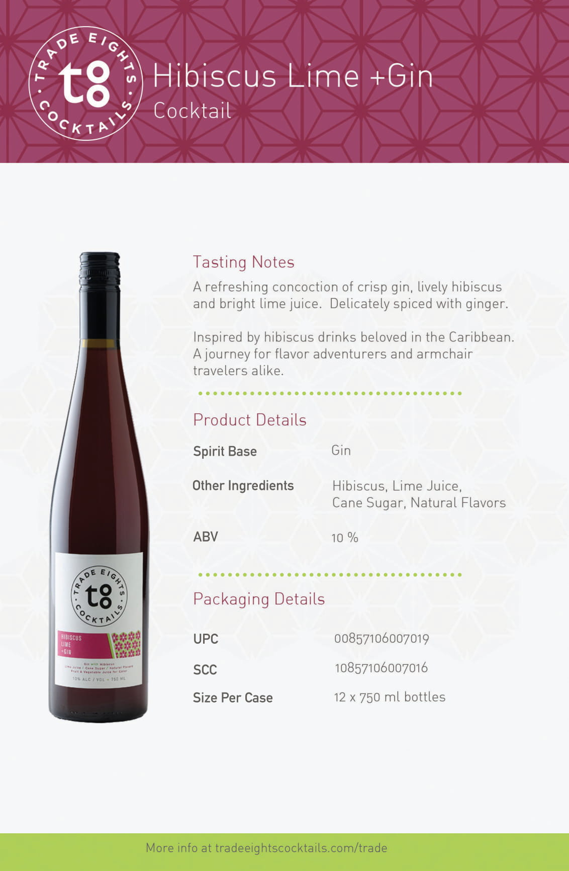 Trade Eights Hibiscus+Lime Gin tech sheet sample