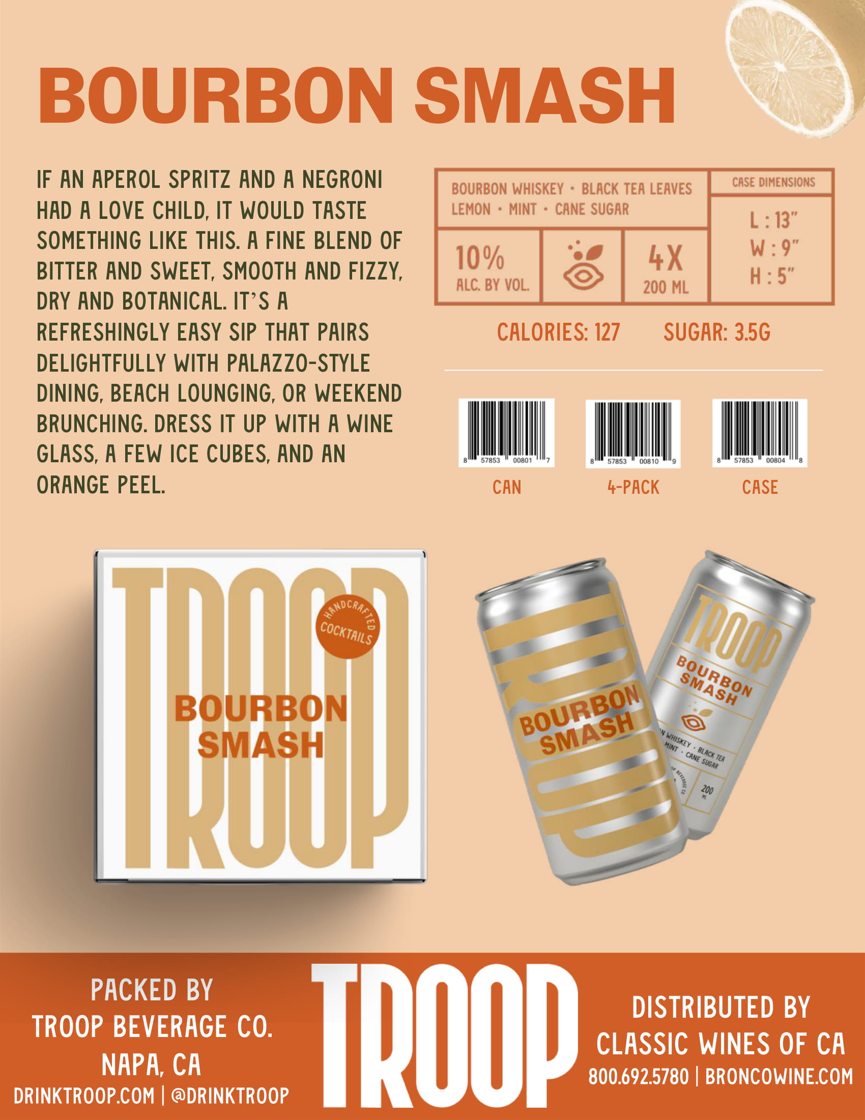Troop Cocktails Bourbon Smash tech sheet sample