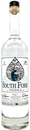 South Fork Vodka bottle showing the front Vodka label and closure