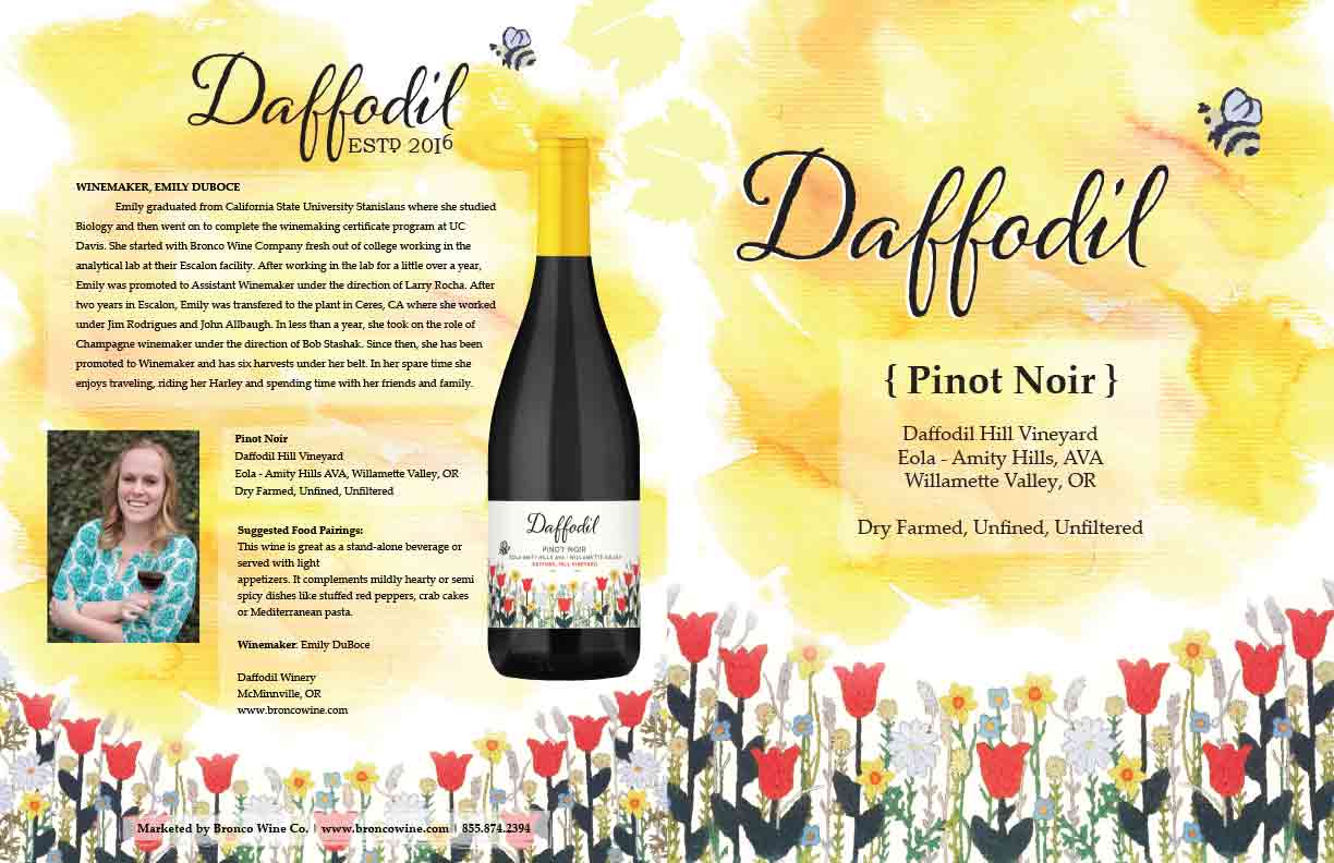 Daffodil Pinot Noir quad fold brochure sample