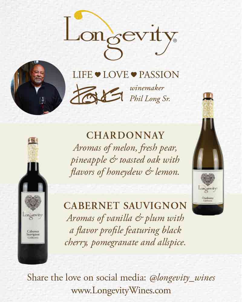 Longevity wine brand Cabernet Sauvignon and Chardonnay table tent samples