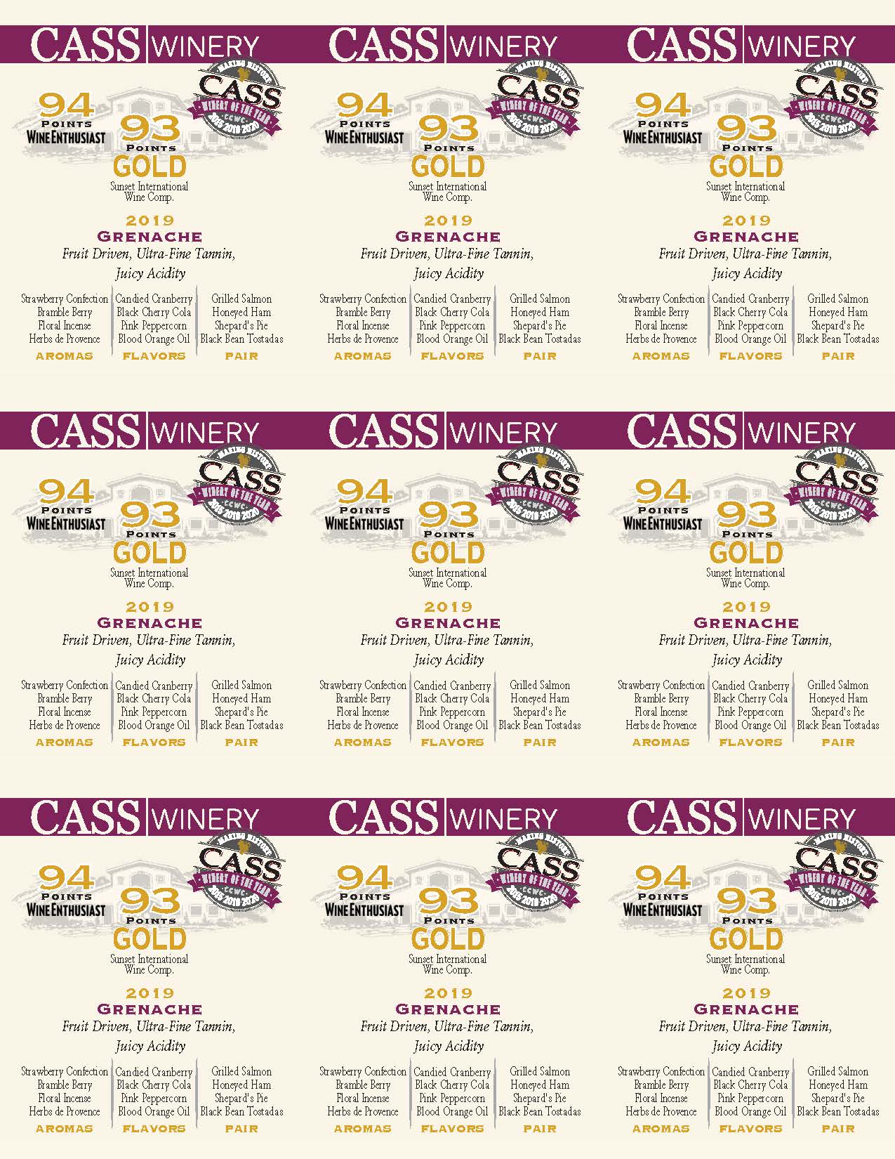 A preview of Cass Winery Grenache shelf talker