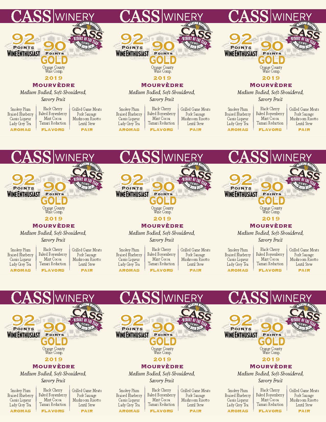 Cass Winery Mourvedre shelf talker sample