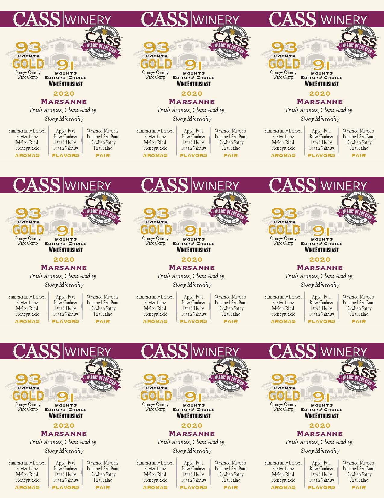 Cass Winery Marsanne shelf talker sample
