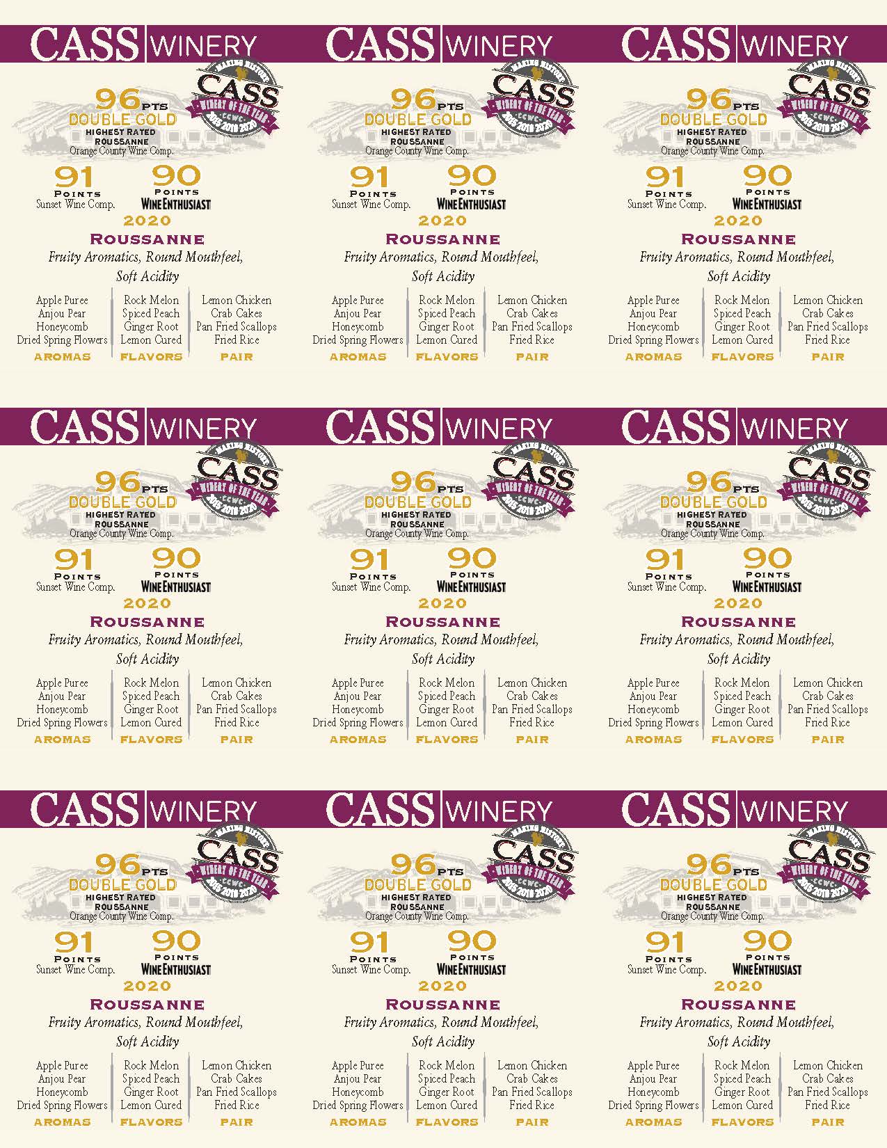 Cass Winery Roussanne shelf talker sample