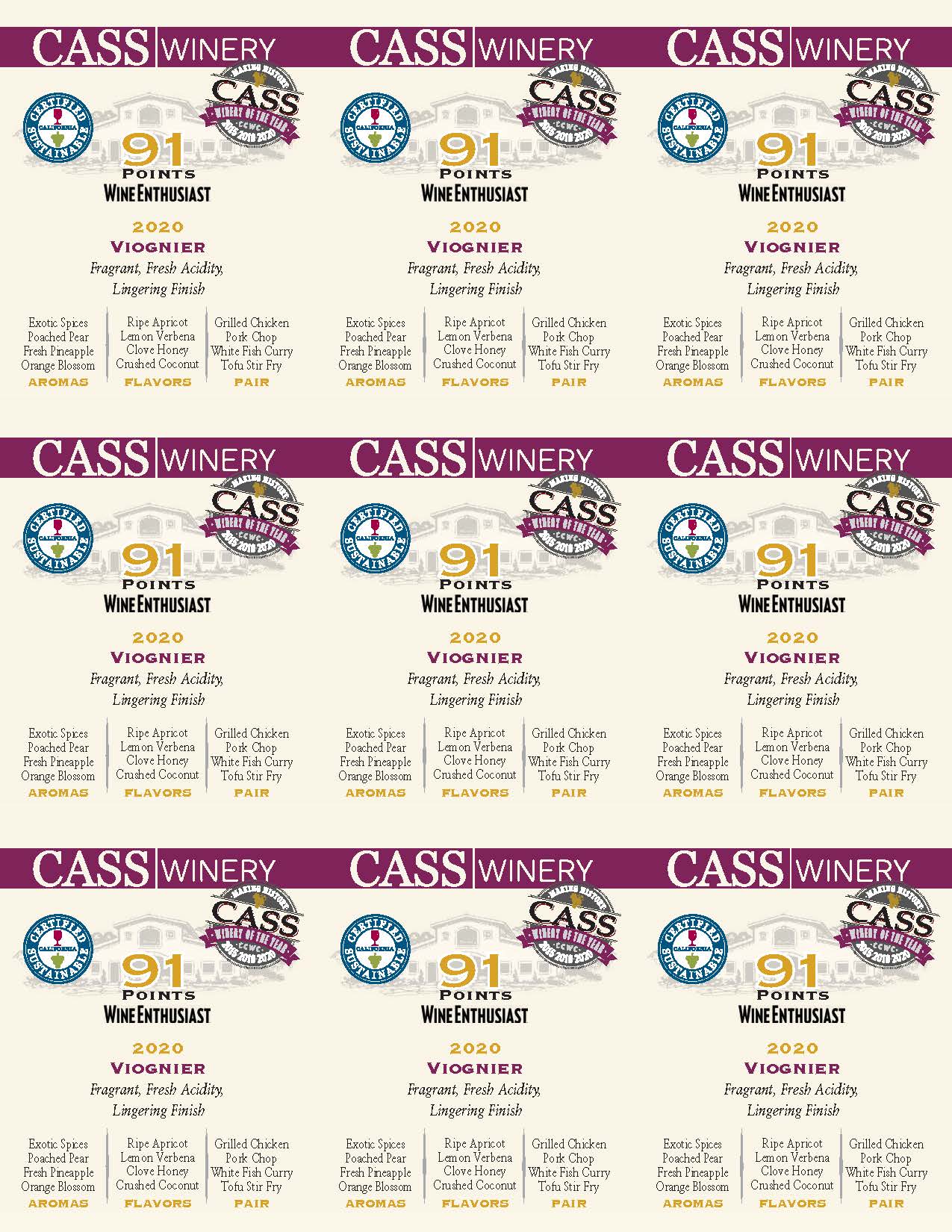 Preview Cass Winery Viognier shelf talker