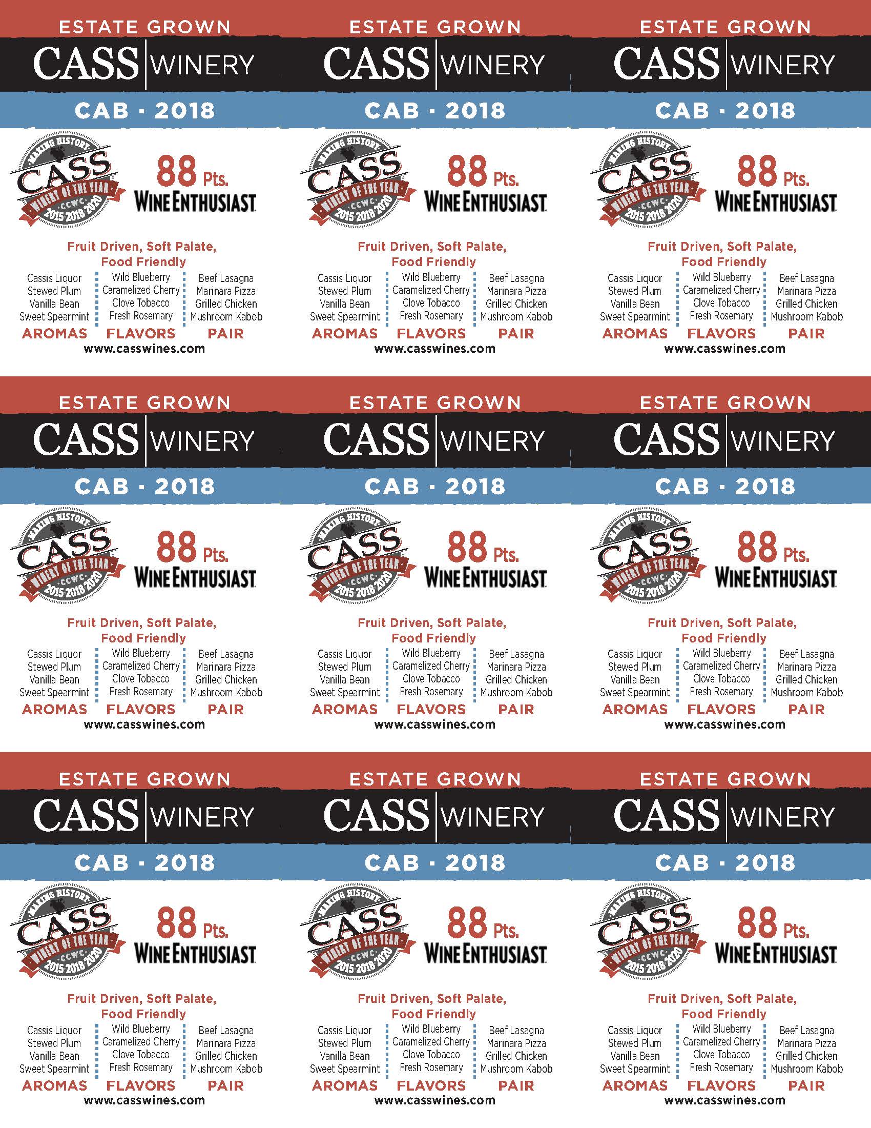 Cass Winery Signature Cabernet Sauvignon shelf talker sample