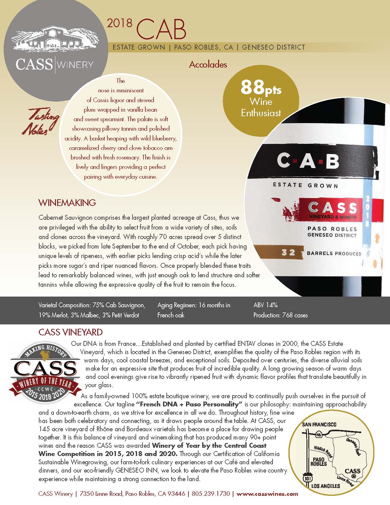 Cass Winery Signature Cabernet Sauvignon tech sheet sample