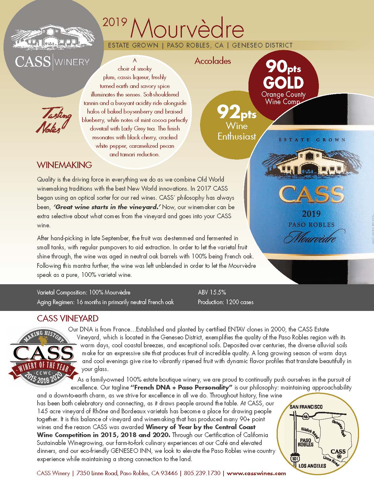 Cass Winery Mourvedre tech sheet sample