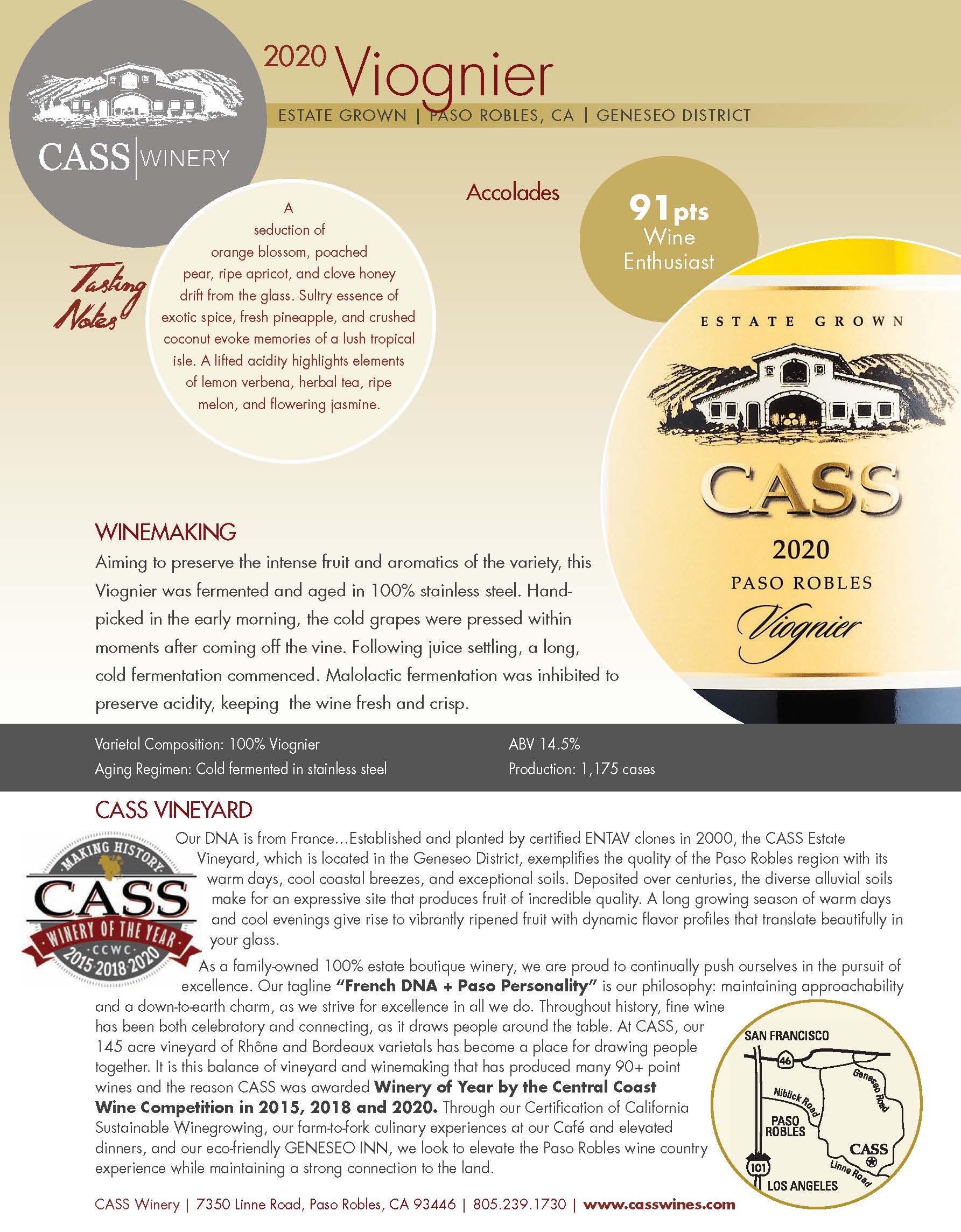 Cass Winery Viognier tech sheet sample