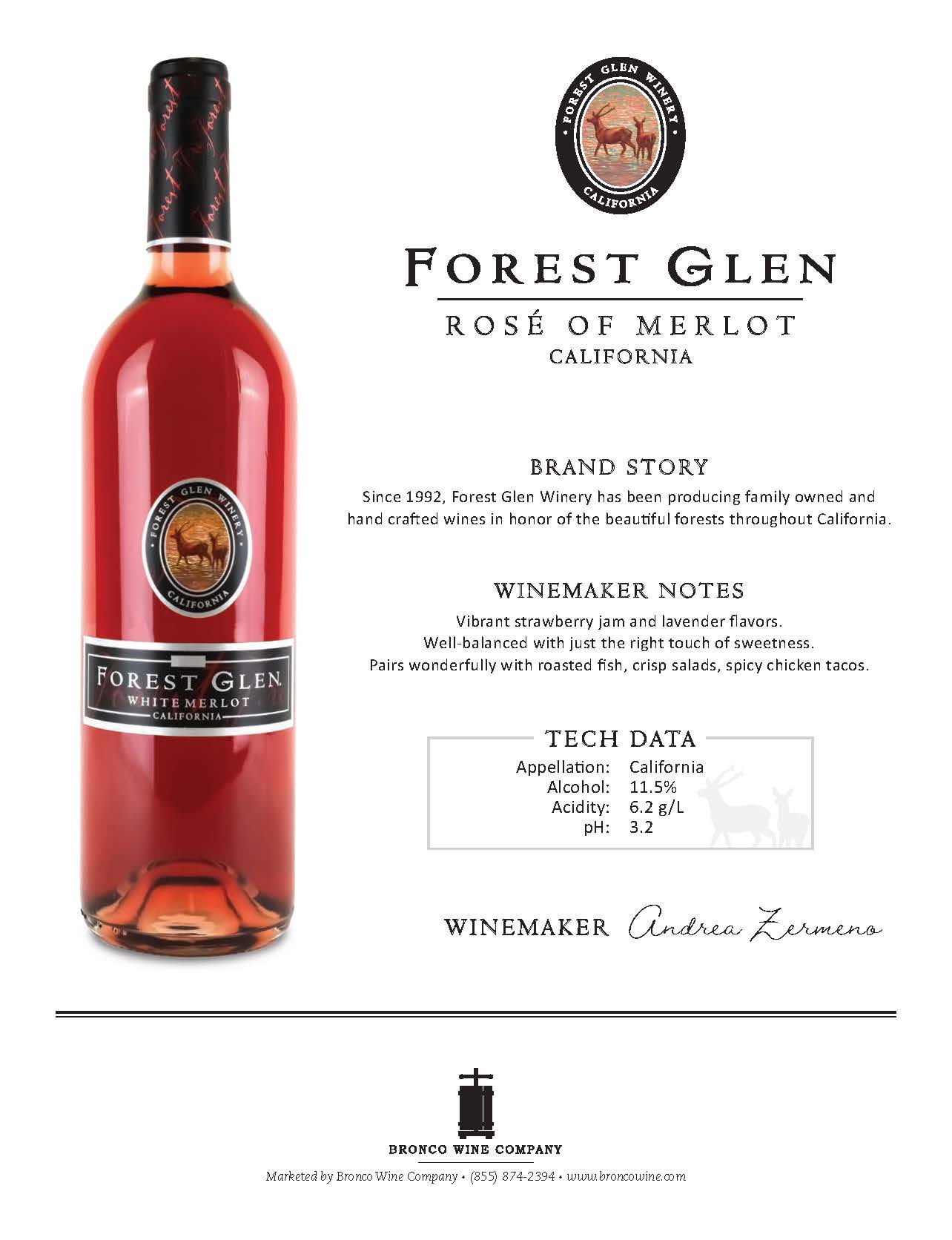 Forest Glen Rosé of Merlot tech sheet sample