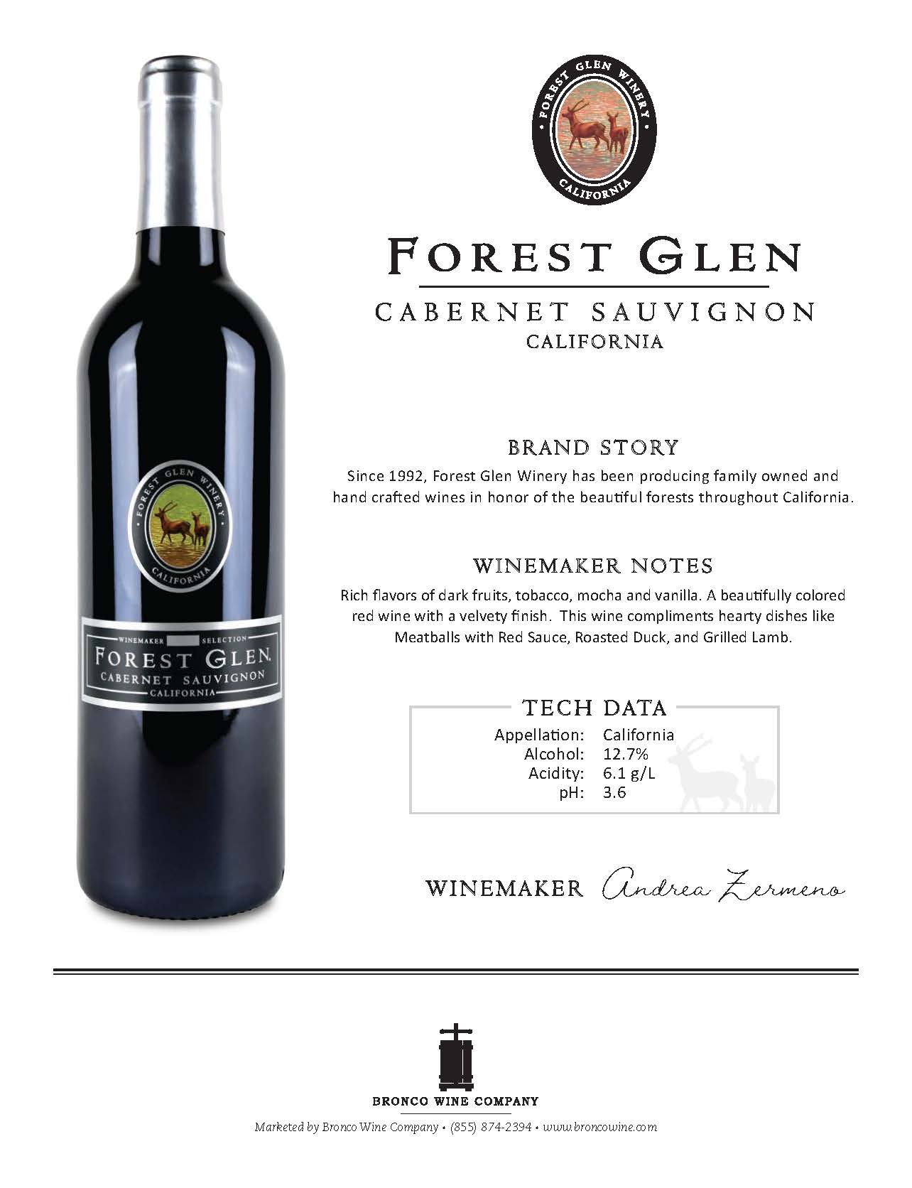 Forest Glen Cabernet Sauvignon tech sheet sample