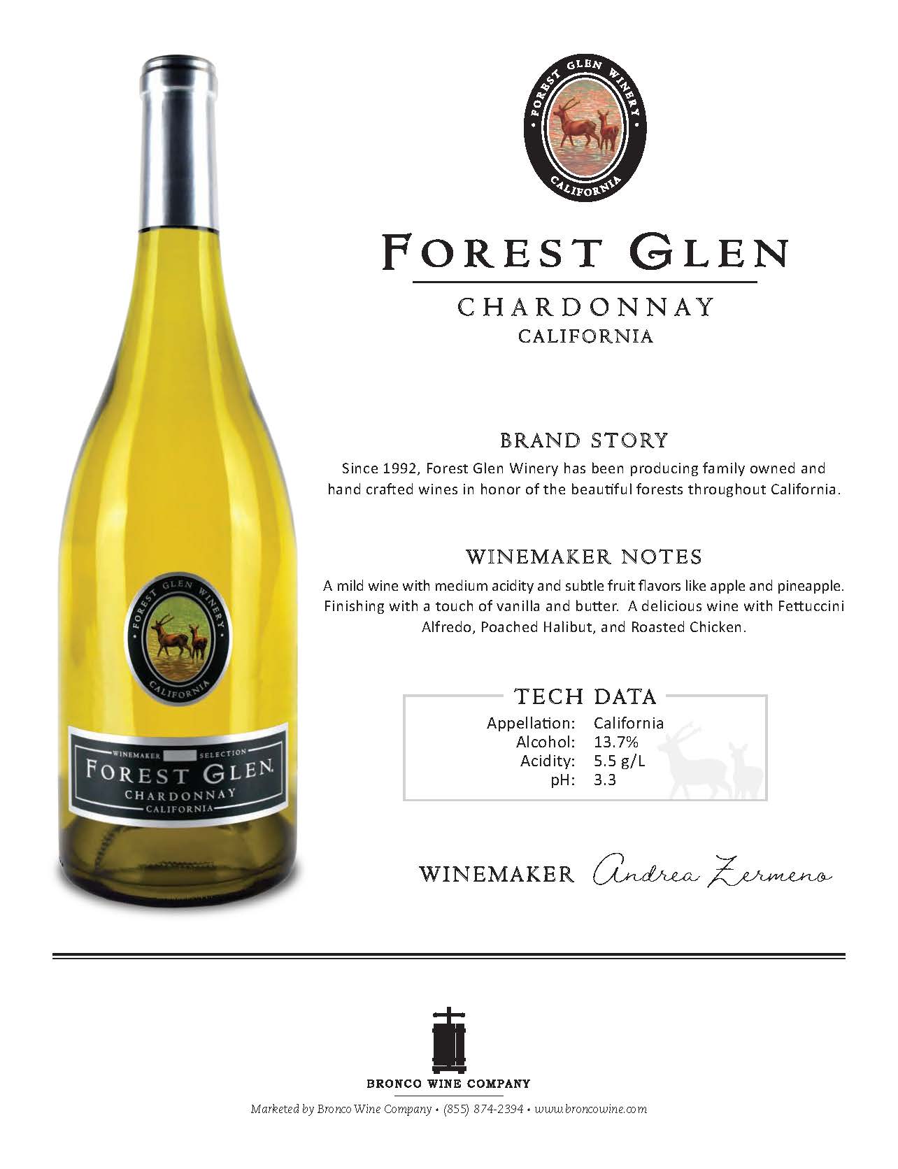 Forest Glen Chardonnay tech sheet sample