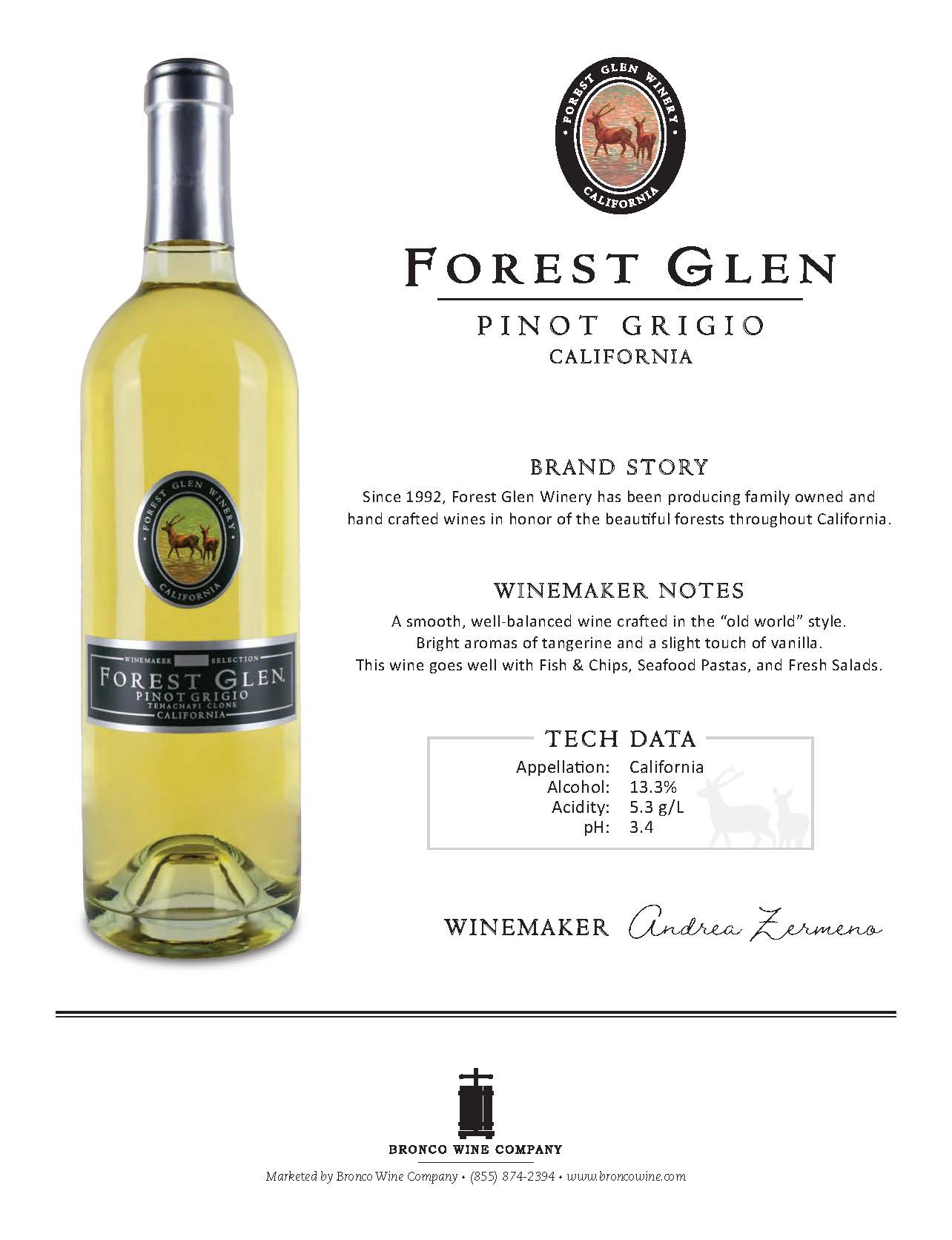 Forest Glen Pinot Grigio tech sheet sample