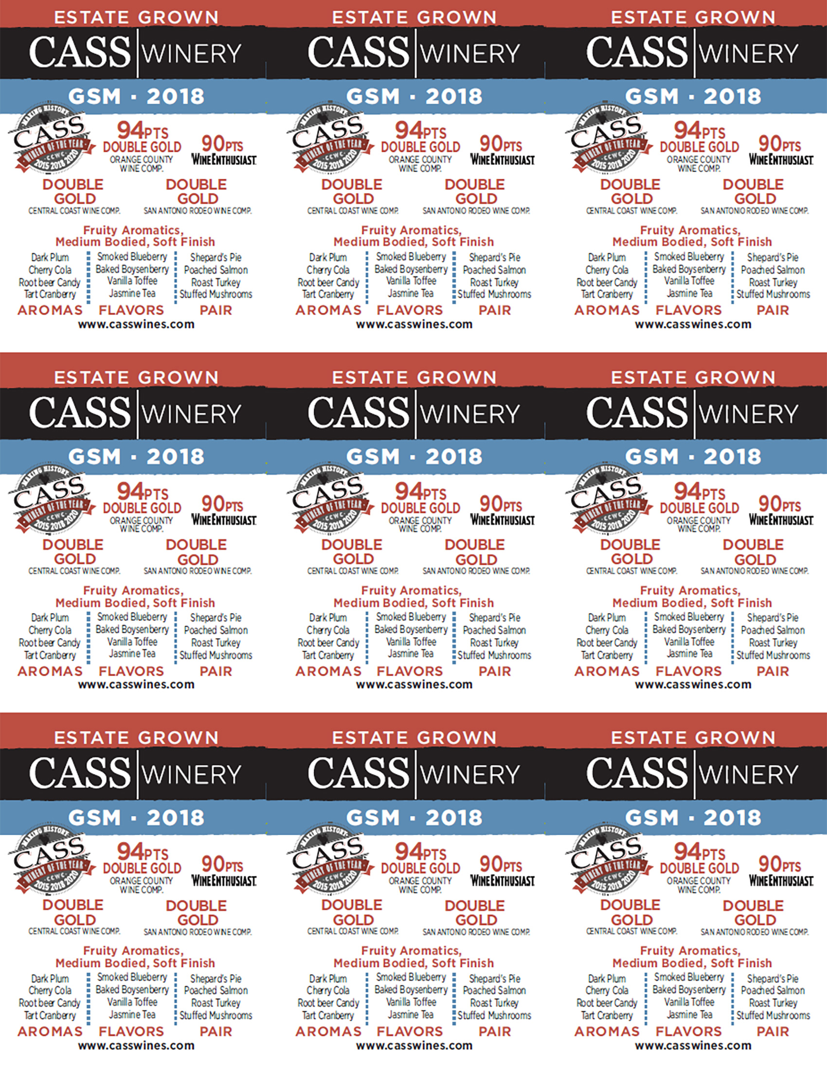 Cass Winery GSM shelf talker sample