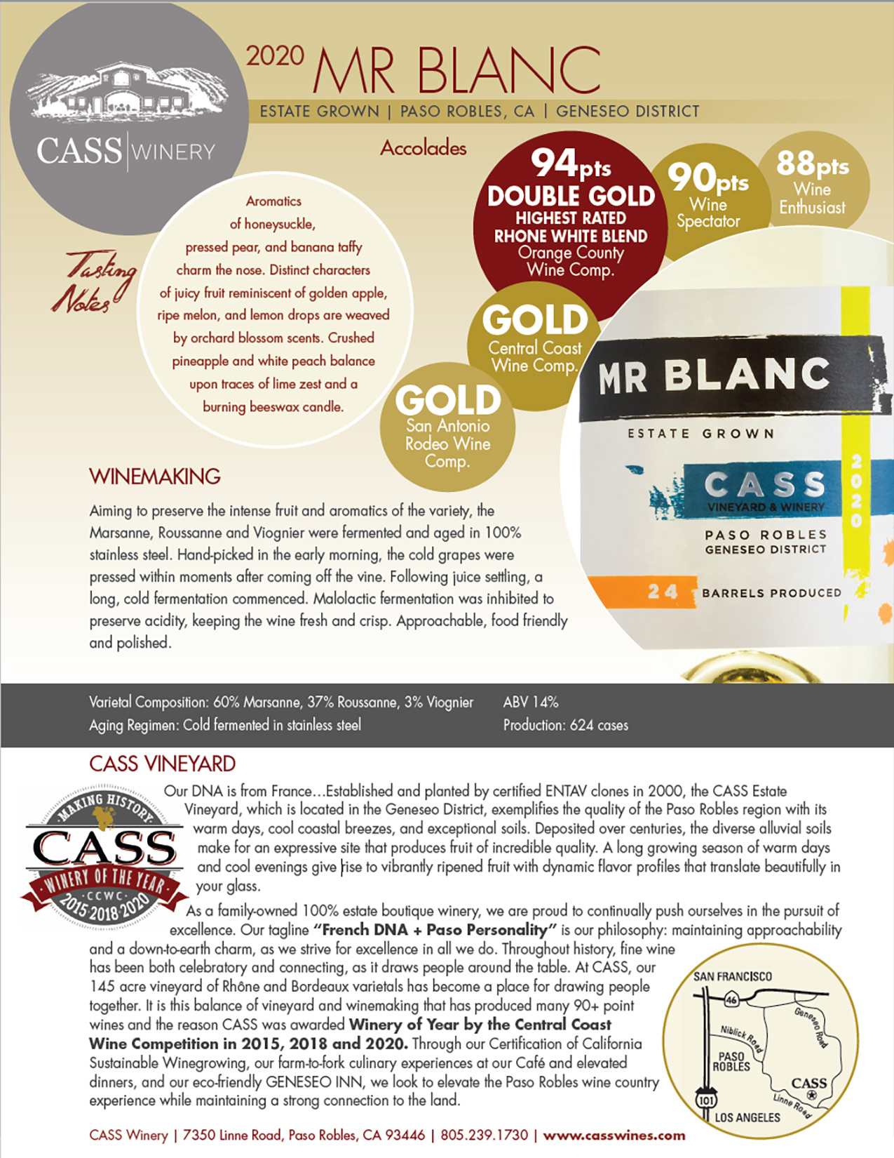 Cass Winery Mr Blanc tech sheet sample
