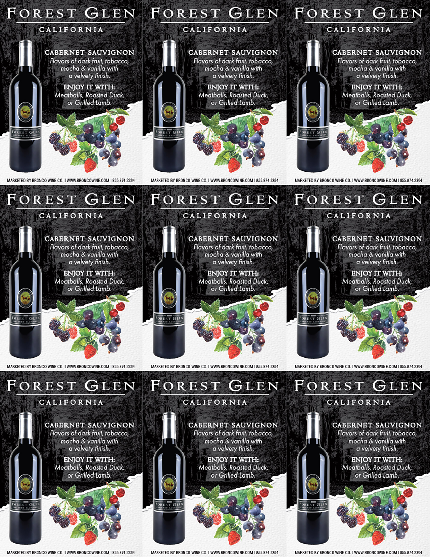 Forest Glen Cabernet Sauvignon shelf talker sample