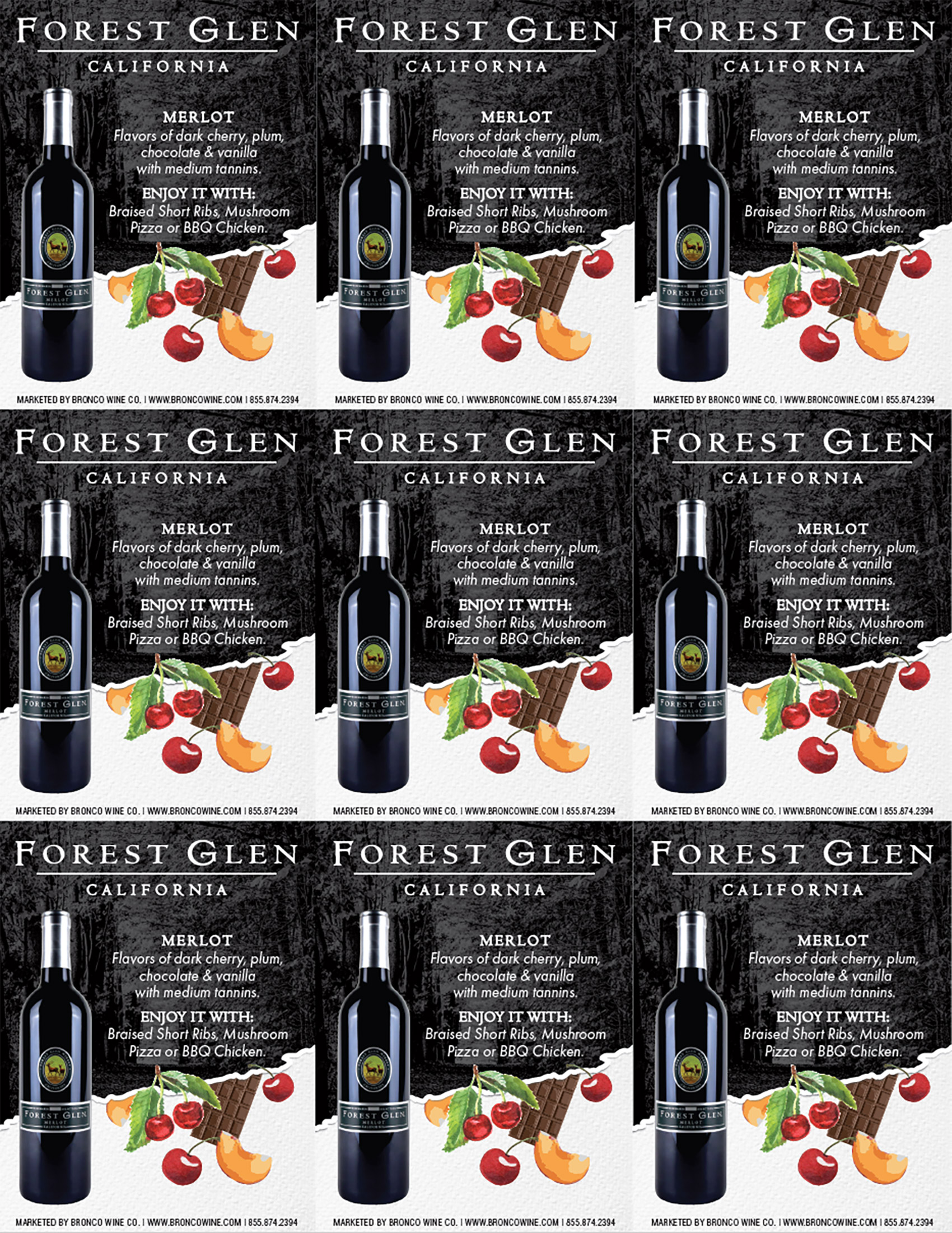 Forest Glen Merlot shelf talker sample