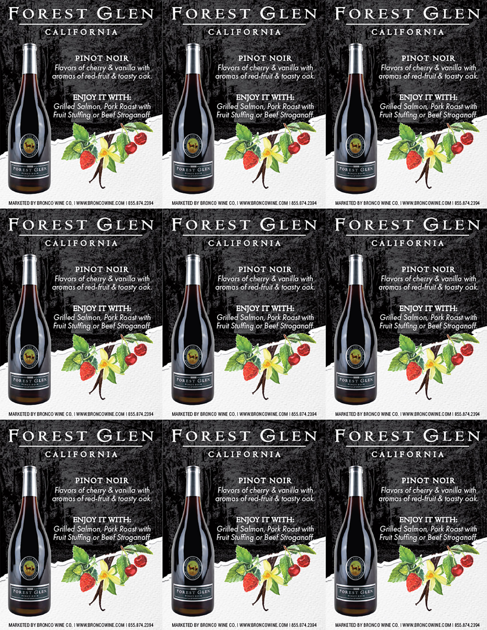 Forest Glen Pinot Noir shelf talker sample