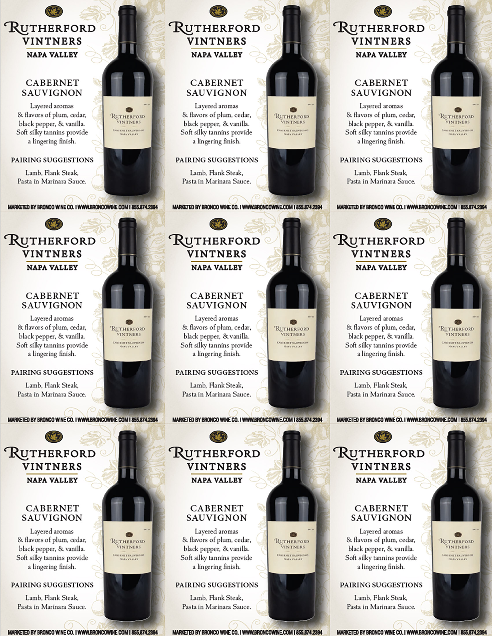 Rutherford Vintners Cabernet Sauvignon wine shelf talker sample