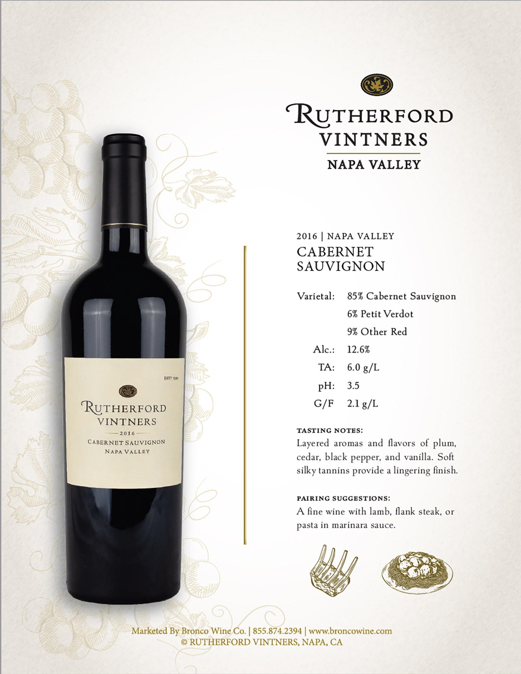 Rutherford Vintners Cabernet Sauvignon wine tech sheet sample