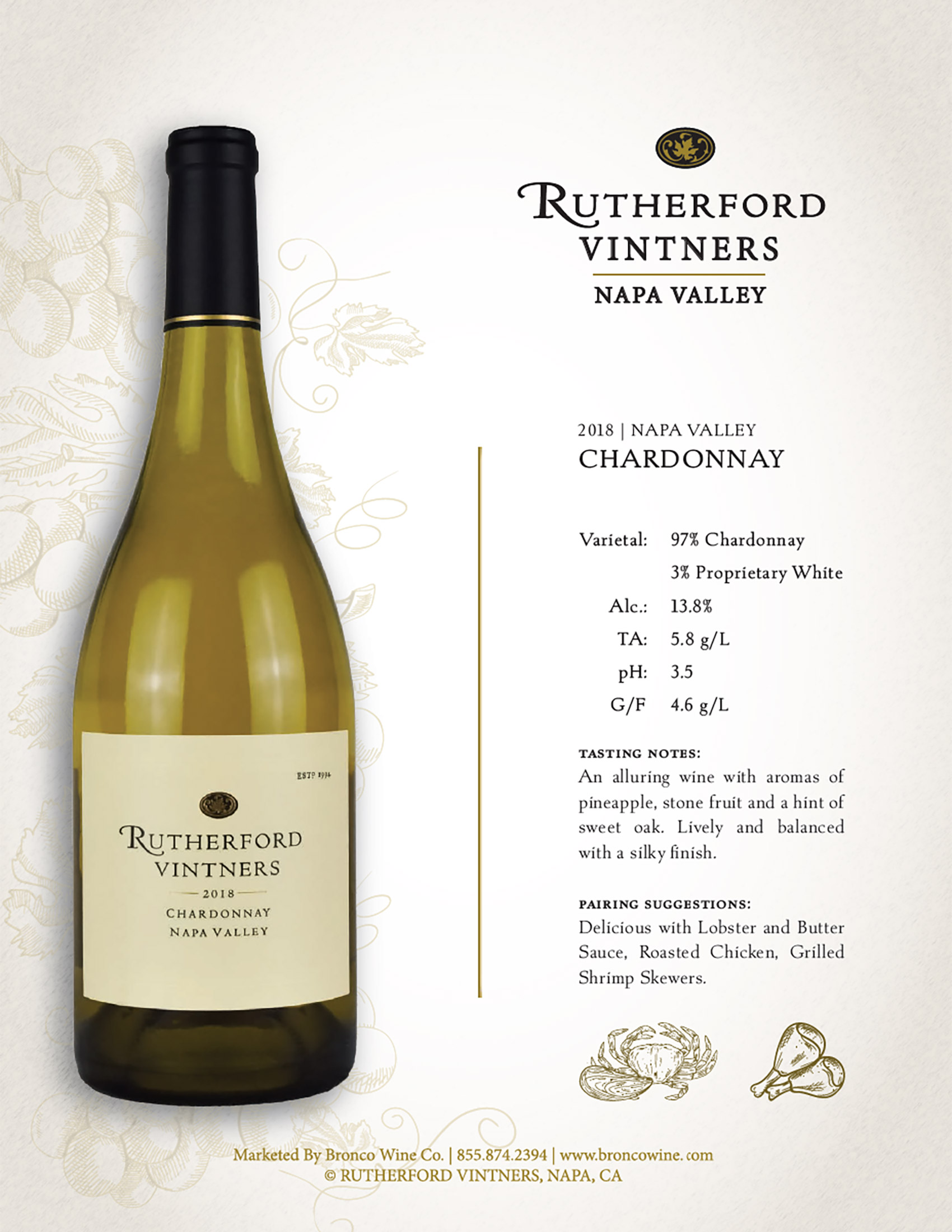 Rutherford Vintners Chardonnay wine tech sheet sample