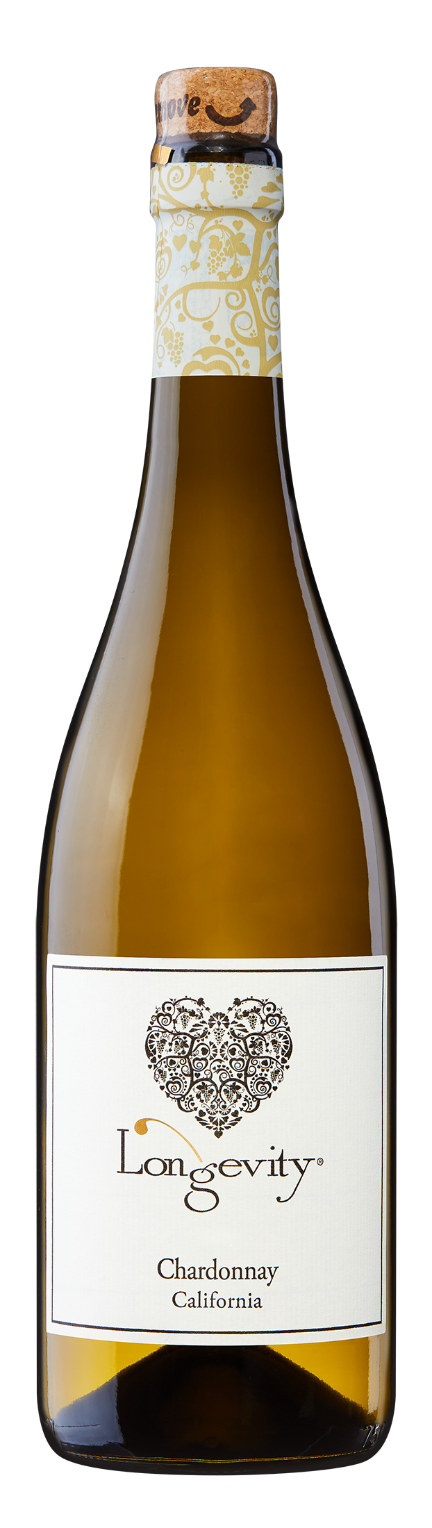 Longevity wine brand Chardonnay 750ml bottle front view