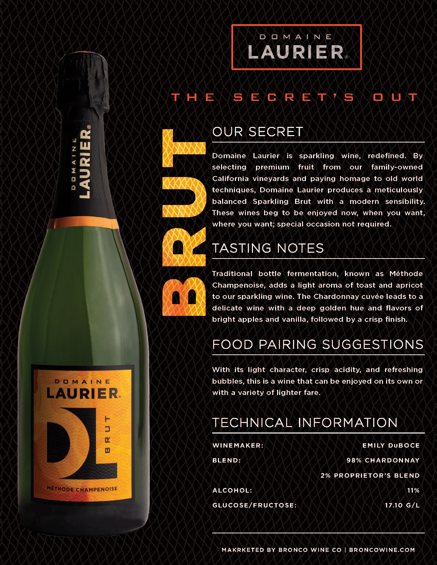 Domaine Laurier Brut Sparkling tech sheet sample