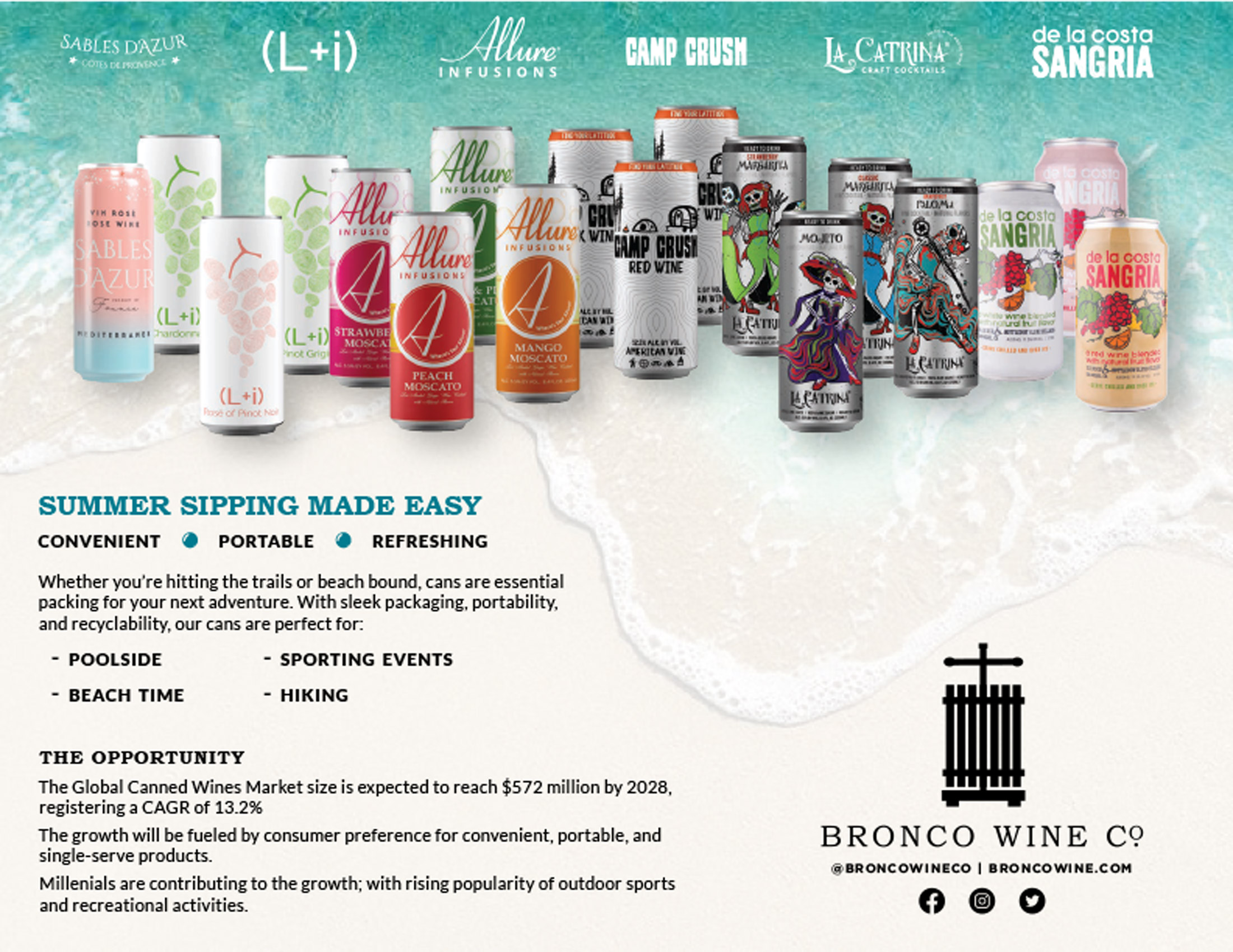 Bronco Wine Company Portfolio-spanning tech sheet sample showing all canned beverages