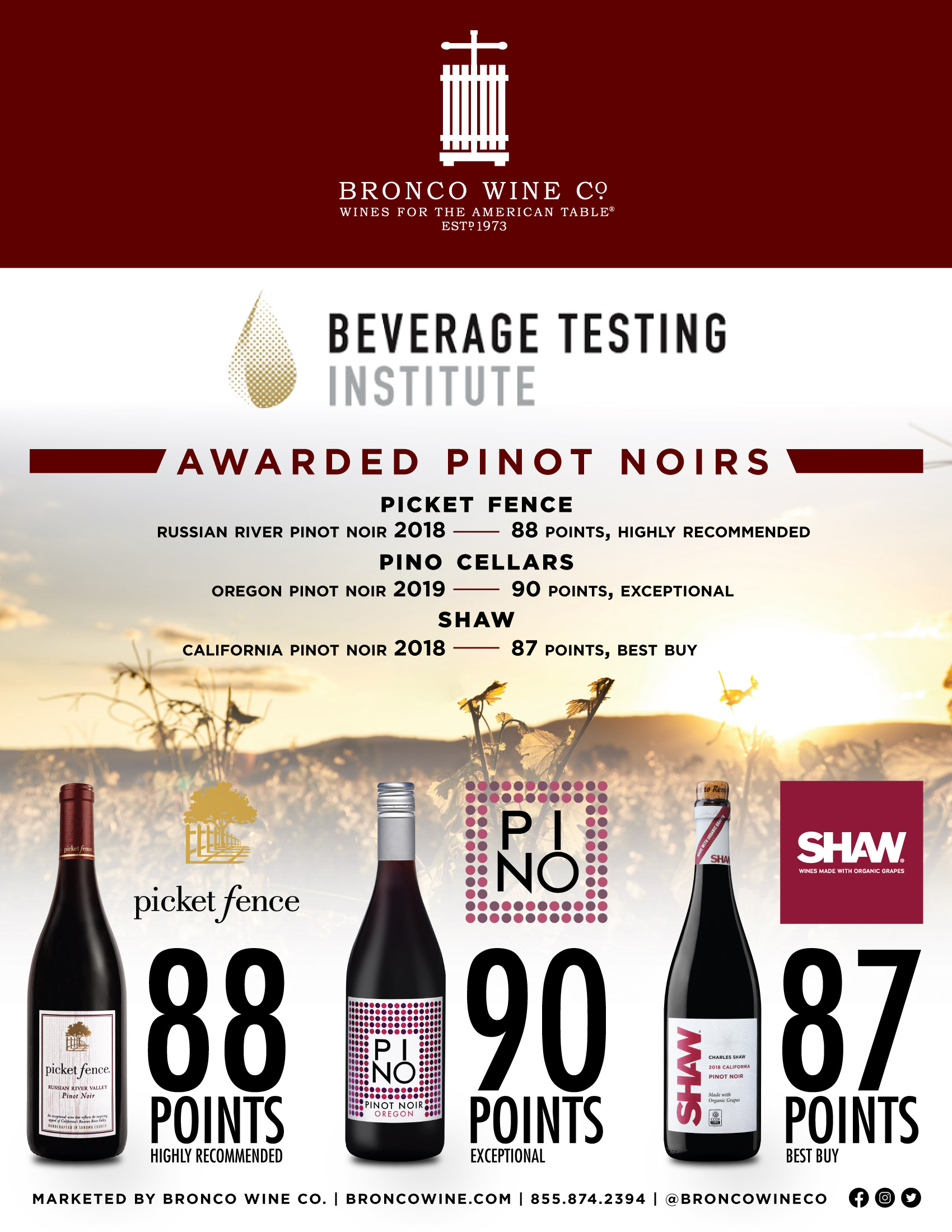 Sample preview of Beverage Testing Institute award winning Pinot Noir