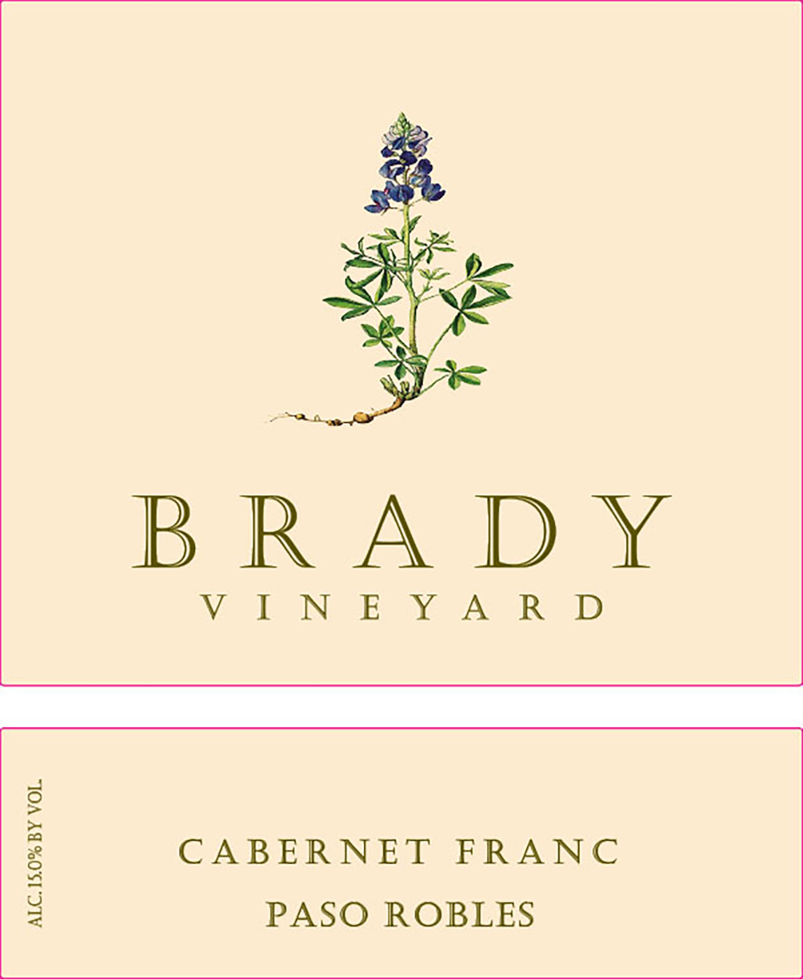 Brady Vineyards brand Cabernet Franc wine bottle front label sample