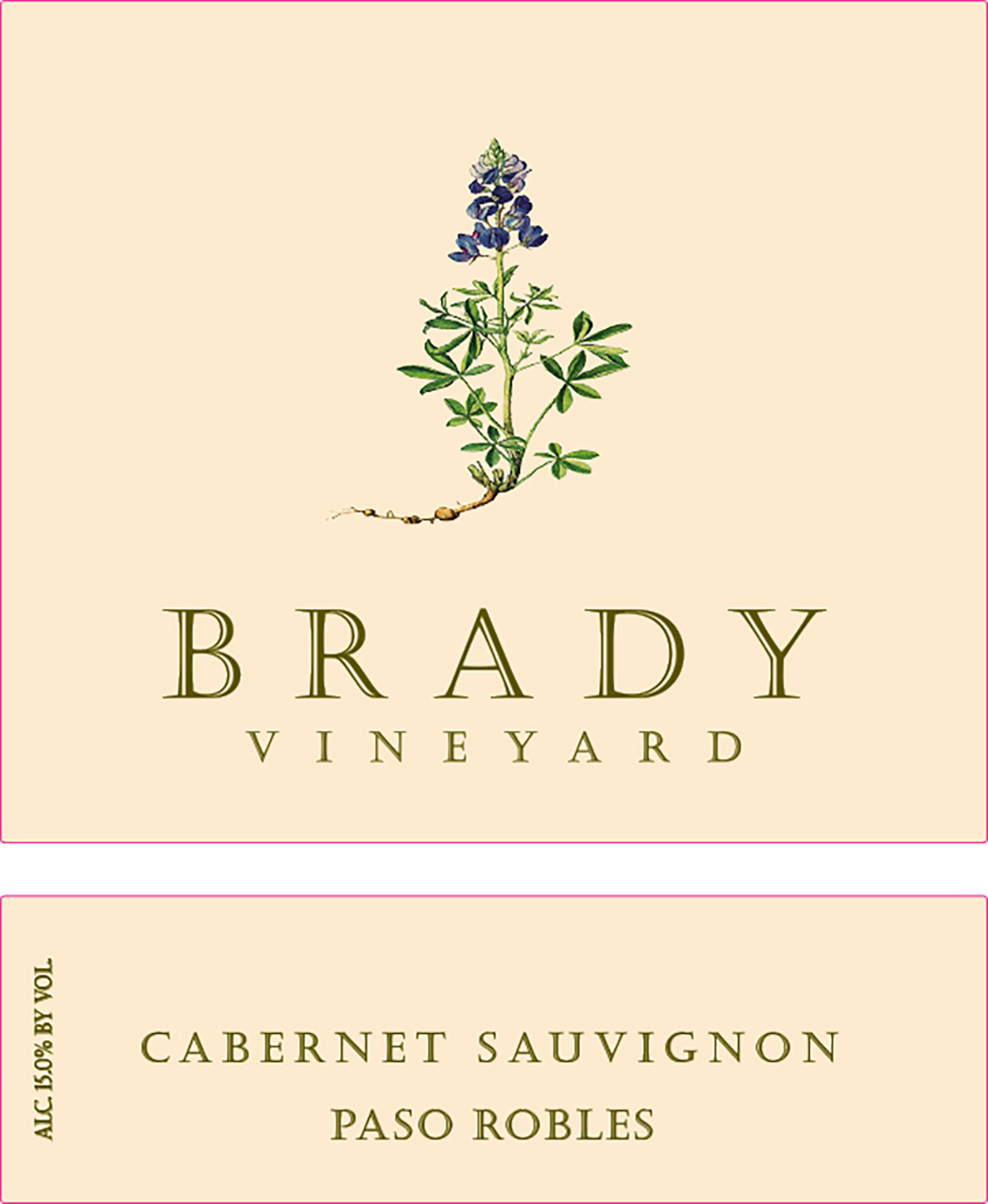 Brady Vineyard brand Cabernet Sauvignon wine bottle front label sample