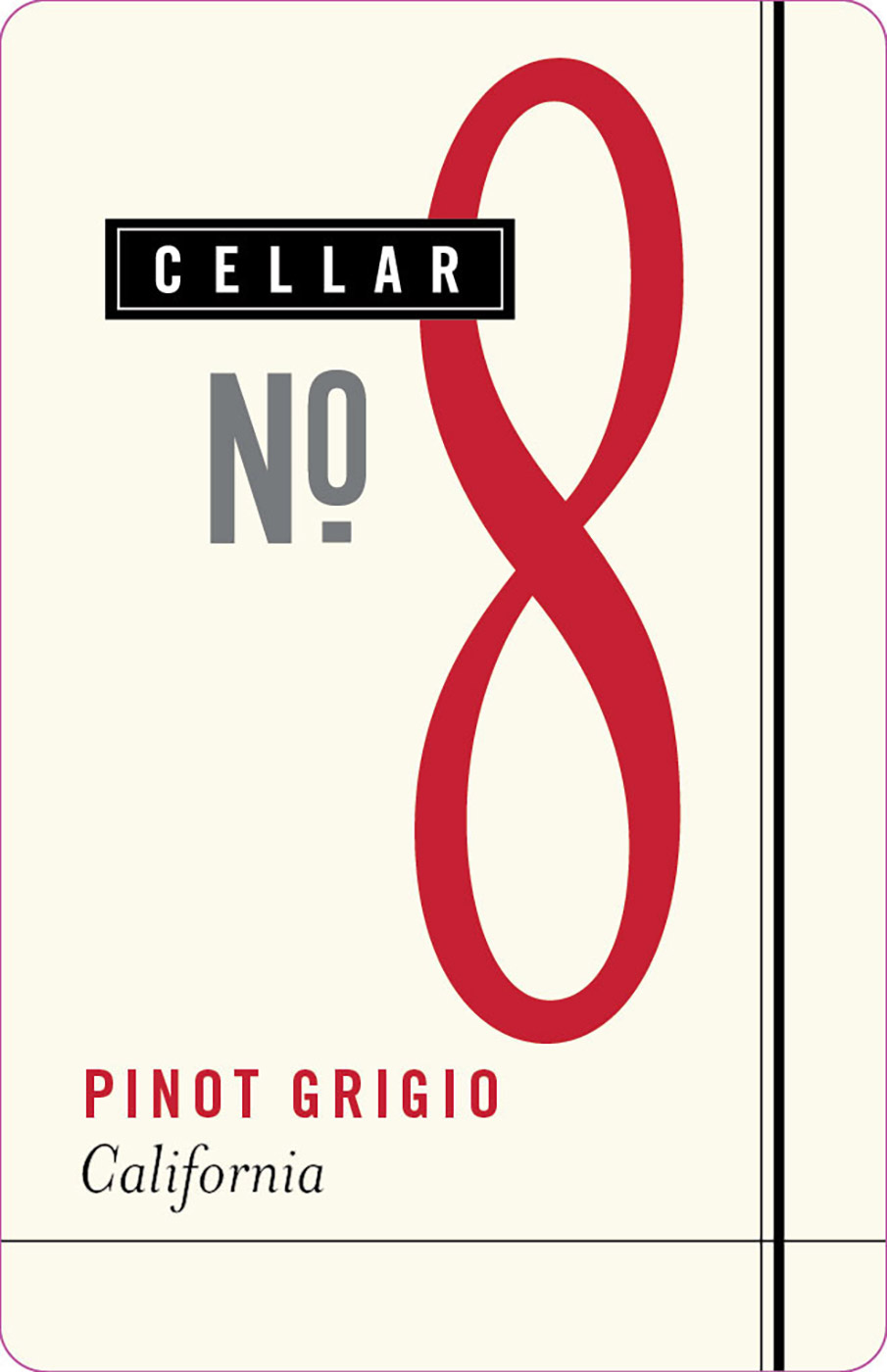 Cellar no 8 brand Pinot Grigio wine bottle front label sample