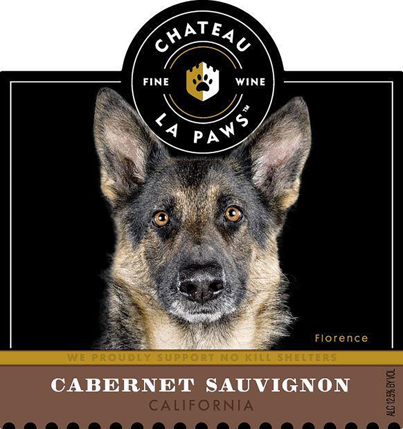Chateau La Paws brand Cabernet Sauvignon wine bottle front label sample