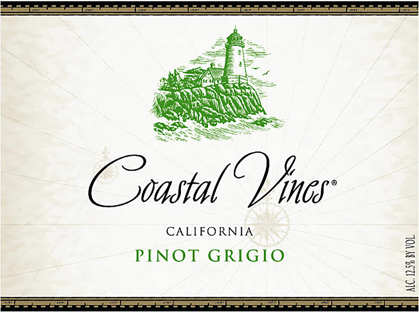 Coastal Vines brand Pinot Grigio front wine label sample