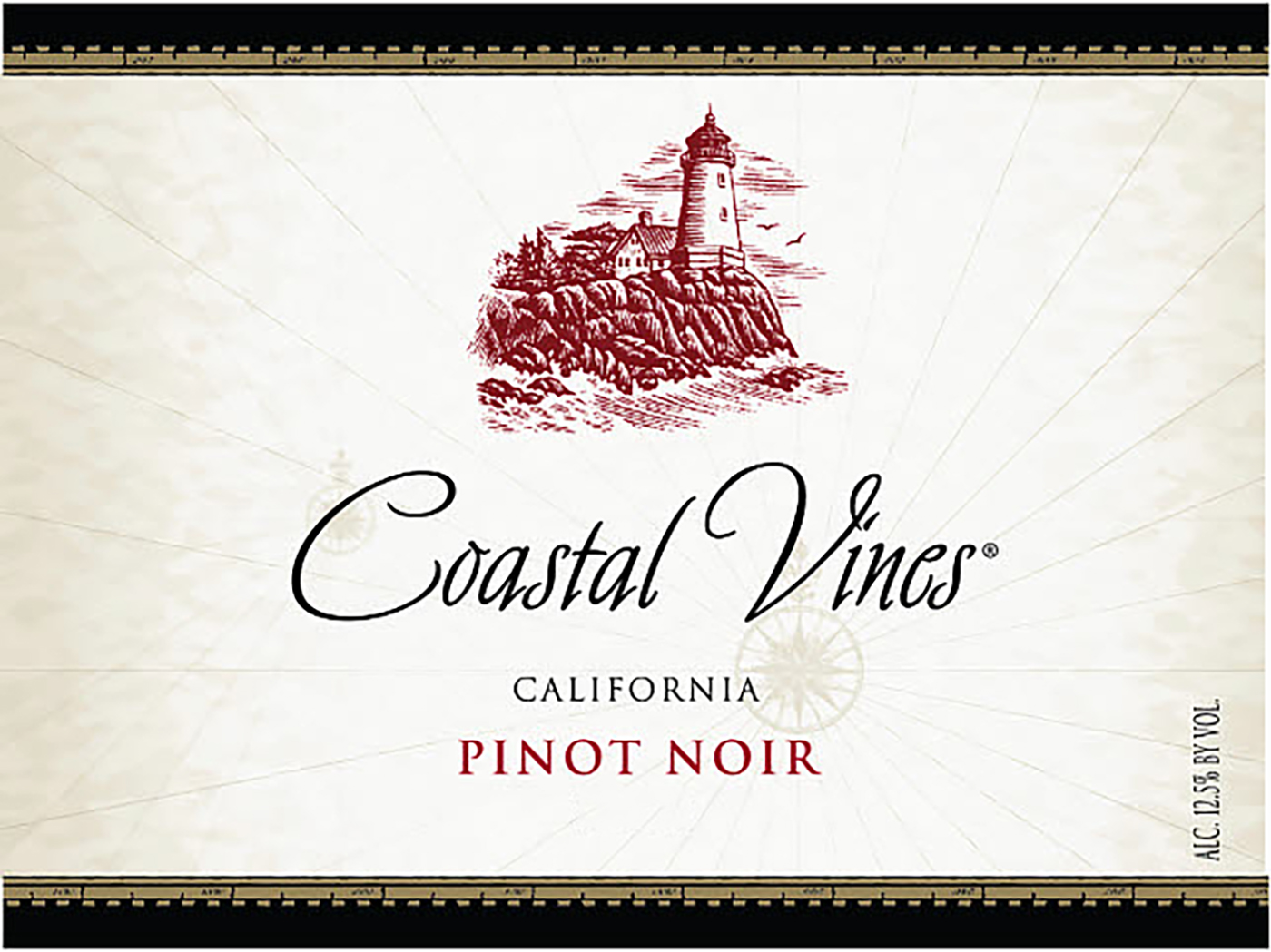 Coastal Vines brand Pinot Noir front wine label sample